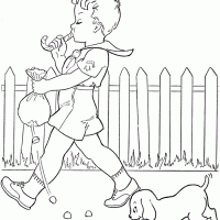 funny dog walking with kid pictures to color